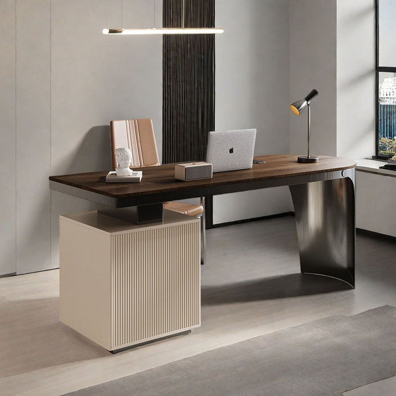 Bureau moderne en bois de luxe moderne et minimaliste avec acier inoxydable, H 29,5 po x l 70,9 po x P 27,6 po
