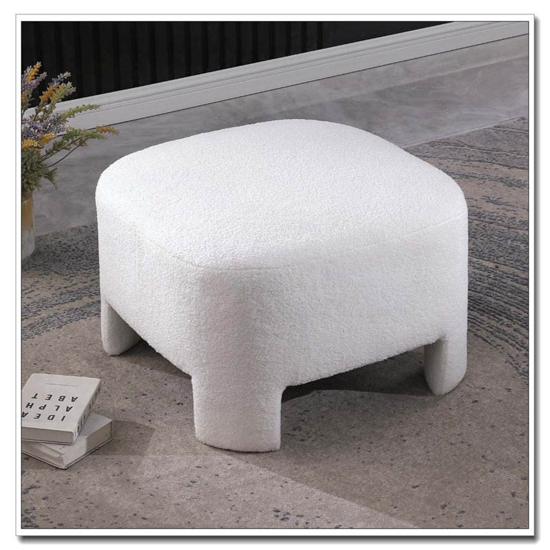 White Chenille Ottoman