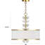 Lustre tambour 4 lumières en or antique avec abat-jour en tissu blanc et décorations en acrylique