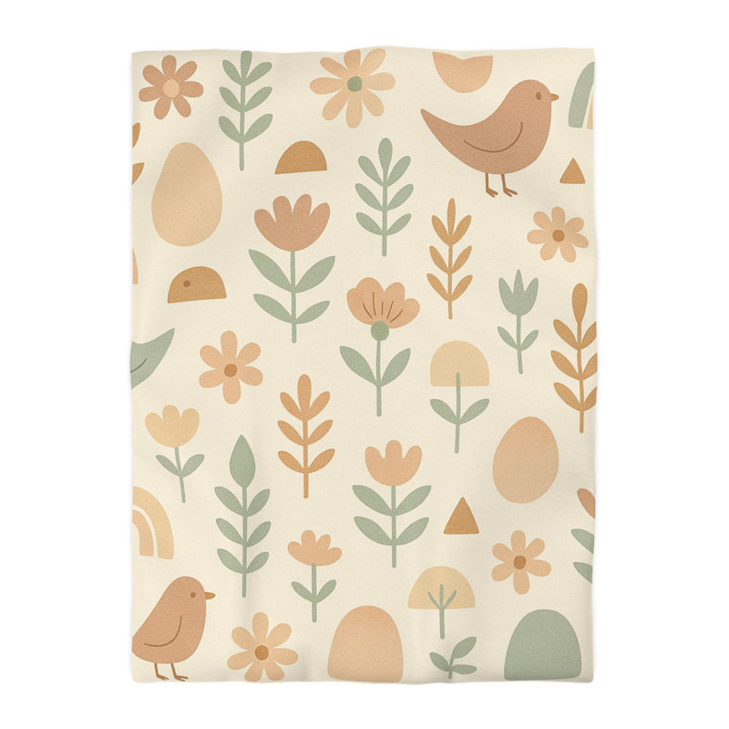 Microfiber Duvet Cover Boho Style, Design 24, Green/Beige/Cream, Twin XL Duvet Cover