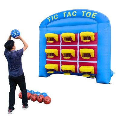 9 Balls Shooting Inflatable Basketball Hoop, An Inflatable Carnival Game with TIC TAC TOE Throwing Fun for Outdoor Kids Sports Parties N Events, Light Weight Material, Easy Setup, Household Use