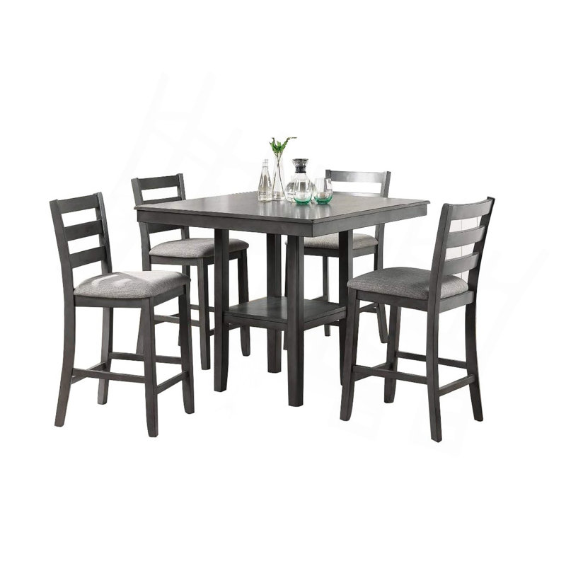 5 Piece Counter Height Dining Set, Gray, 5, 36" H x 32" W x 32" D