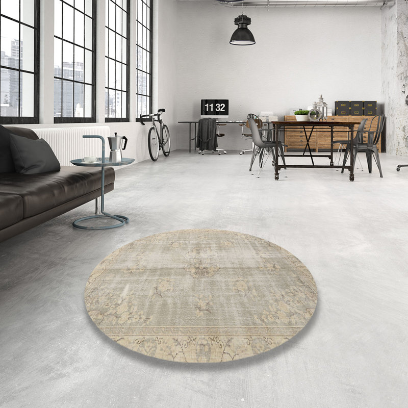 Tapis oriental gris et ivoire, Rond 8 pi