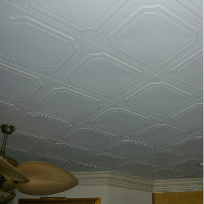 20X20 Styrofoam Ceiling Tiles Glue-Up Decorative Panels For Easy Diy Install, Home & Basement Renovation. R8 Enea, Plain White, Lot/8