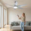 Reversible Ceiling Fan With Light 132Cm, 6 Blades Indoor Modern Low Profile Led Lighting Ceiling Fan With Remote Control – Quiet 6-Speed Motor, 8H Timer, Dimmable, Energy Efficient For Bedroom Living Room Dining Room Home Office, Silver