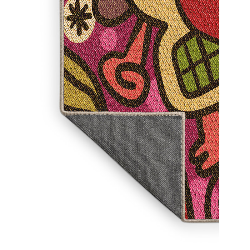 Tapis zone rose en laine pois points, Rectangle 2 pi x 4 pi