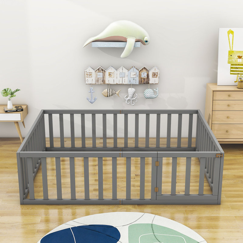 Structure de lit en bois Freta, Gris, Double