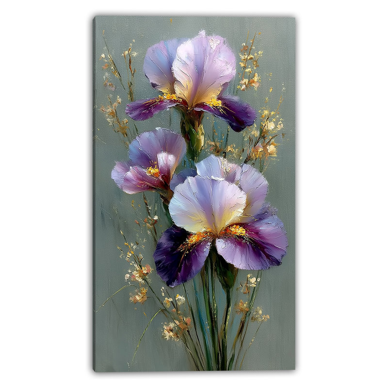 Violet, art floral sur toile Iris, H 36 po x l 20 po