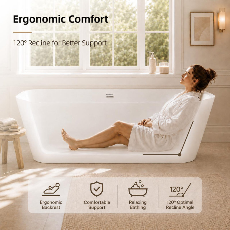 Freestanding Soaking Acrylic Bathtub with Drain, Overflow, and Glossy White Finish 67" Depth x 32" Width