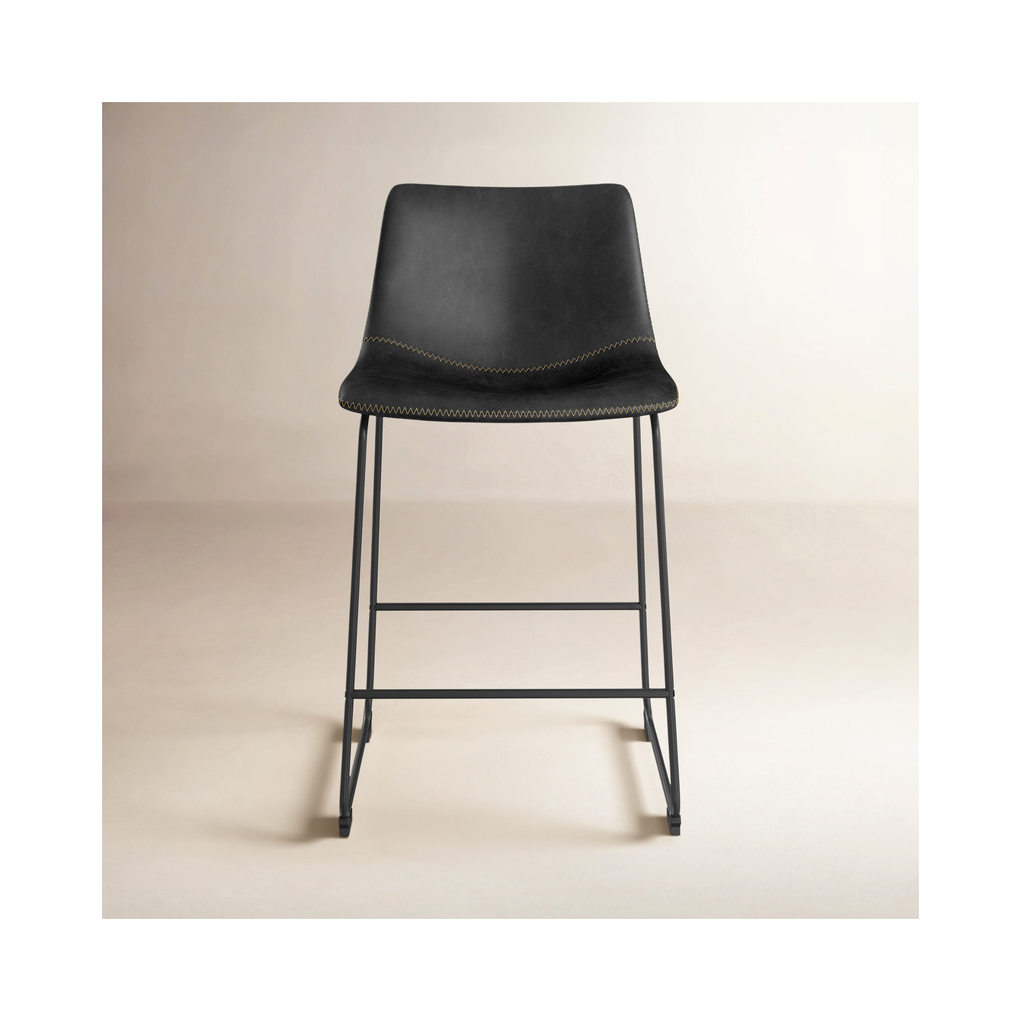 Nia Vegan Leather Bar & Counter Stool, Counter Stool (24" Seat Height), Black, Black