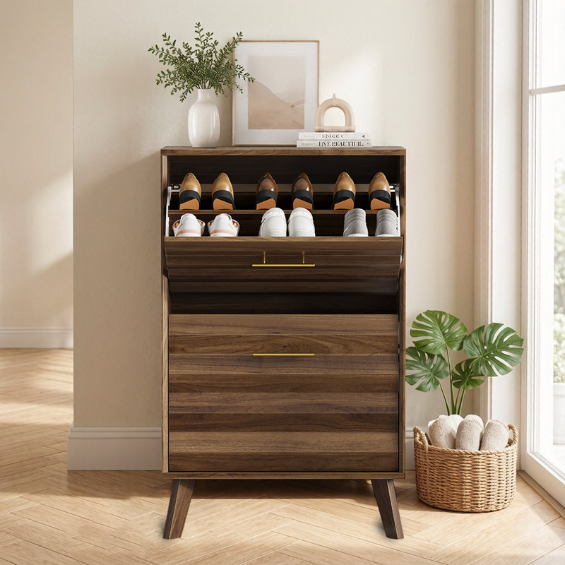 Armoire de rangement pour chaussures 23,6 "Mid-Century, Noyer