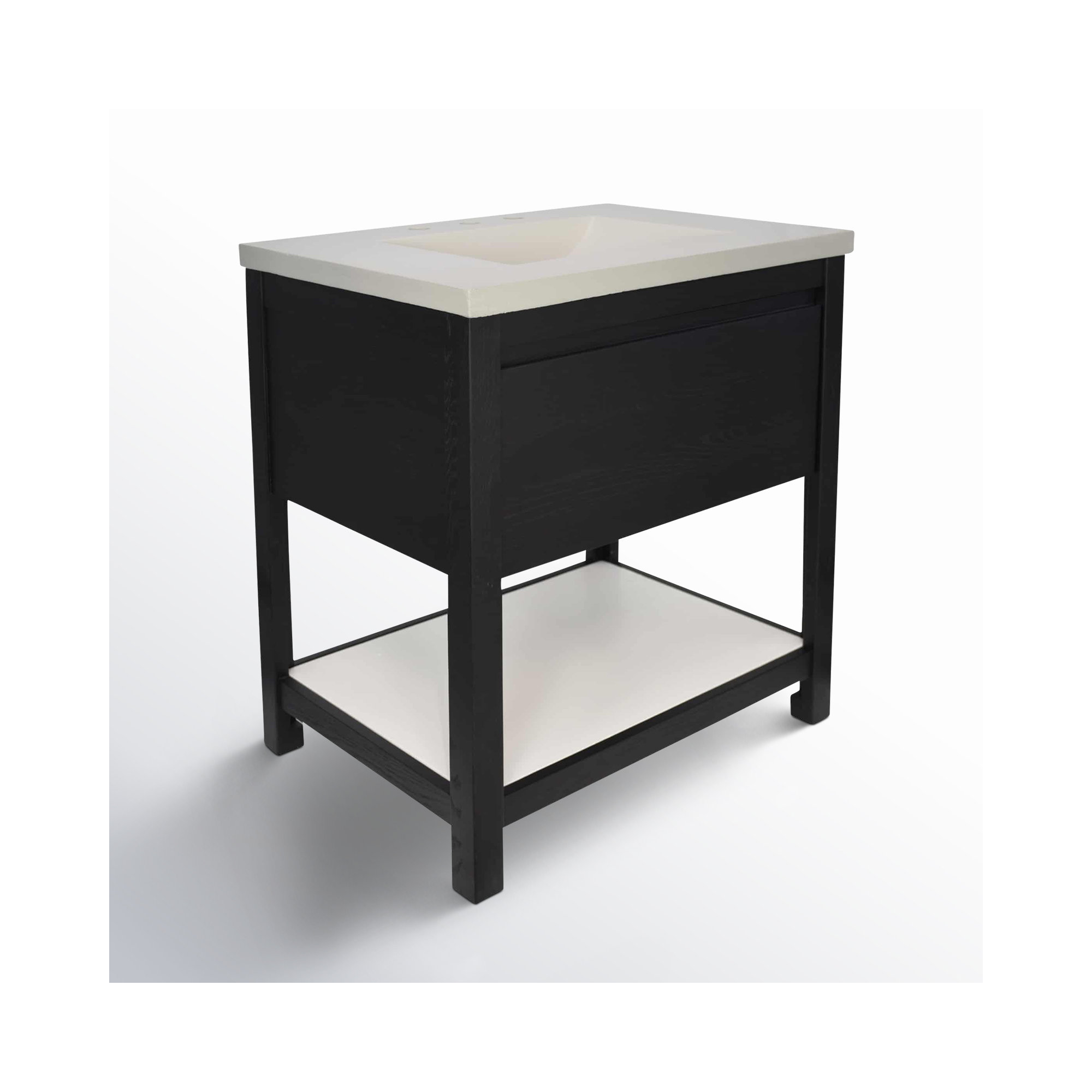 Solace 30.5" Single Bathroom Vanity Set, Pearl, Pearl, Midnight Oak