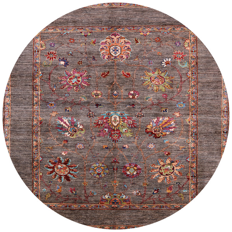 Tapis brun à motif oriental, Rond 4 pi