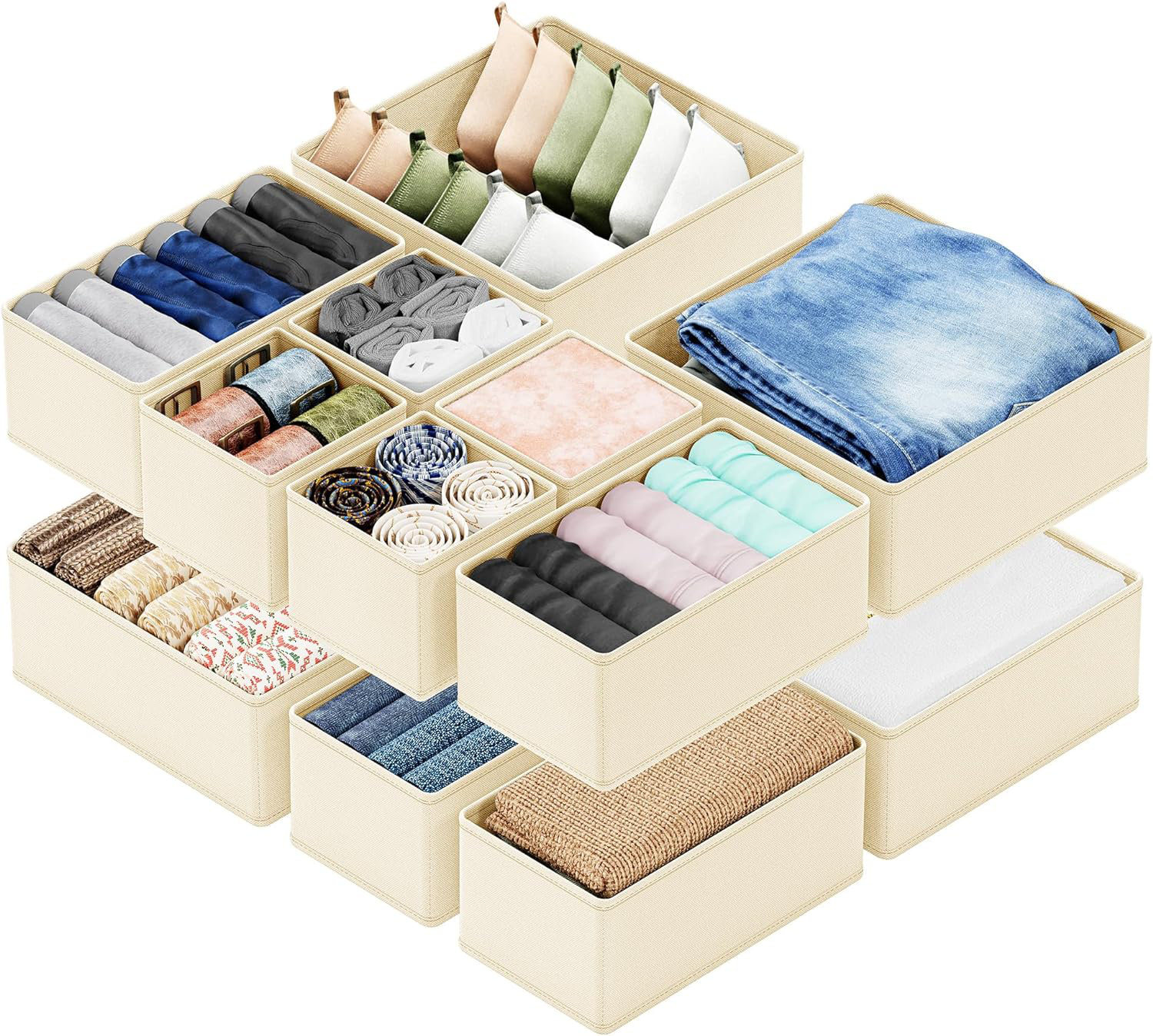 Rebrilliant Drawer Organizer For - Drawer Organizer For Clothes%2C 12 Pack Dresser Drawer Organizer Bins%2C Closet Organizers And Storage Dividers For Clothing%2C Underwears%2C Socks Beige
