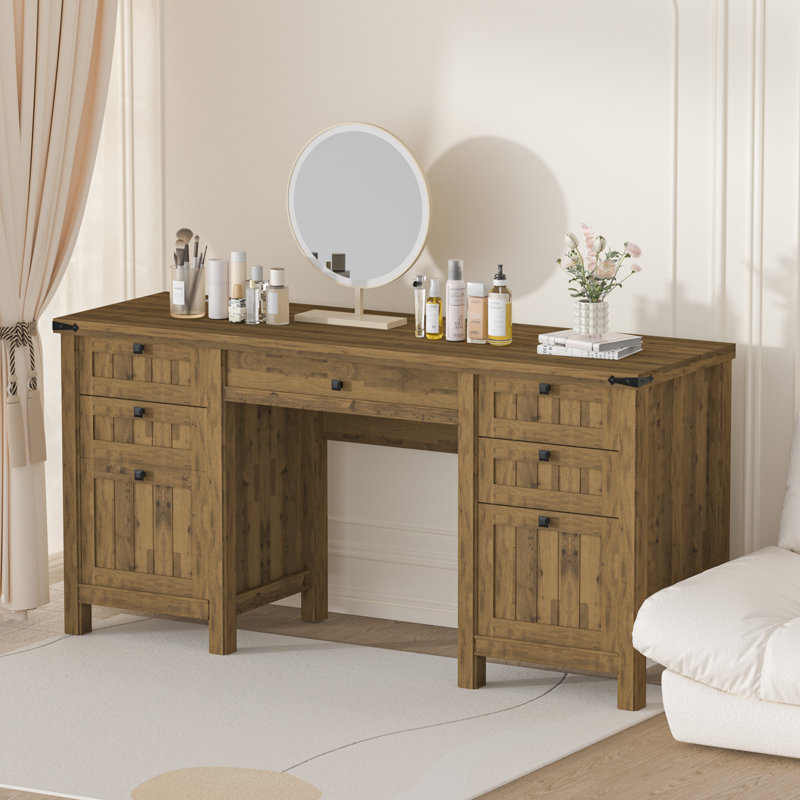 61.8" Modern Farmhouse Executive Desk, Brown