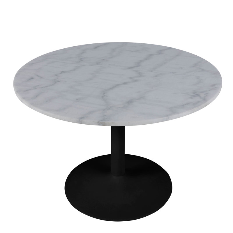 Baskas Round Marble Top Metal Base Dining Table, Black