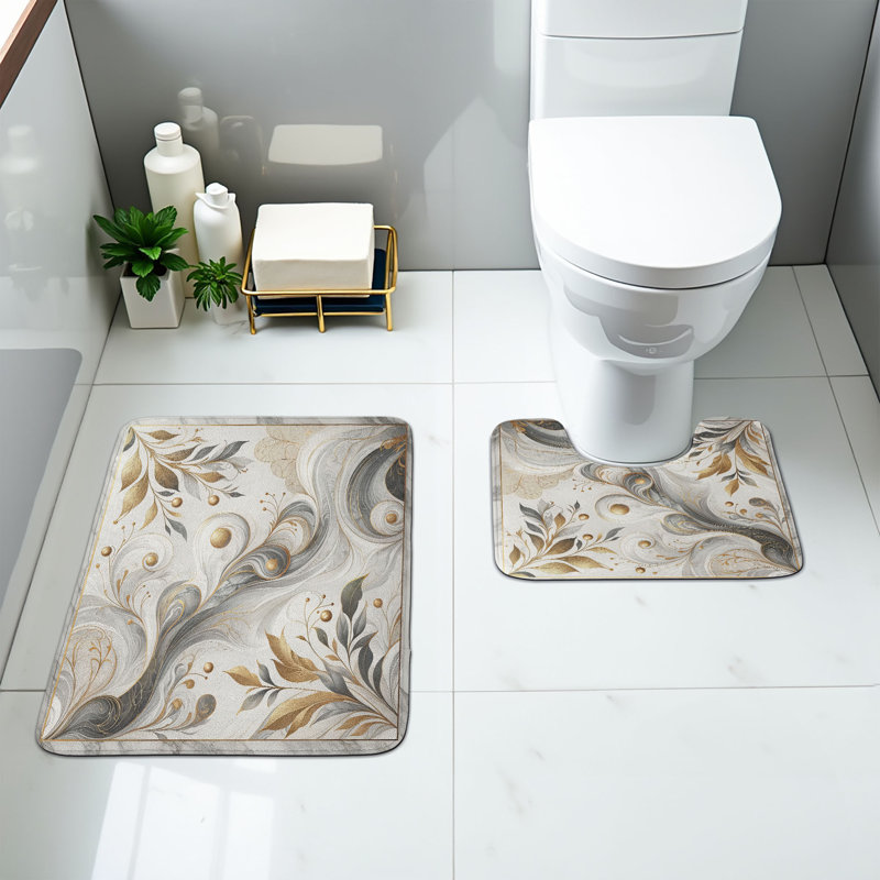 Ensemble de tapis pour salle de bain à motif marbre 2 pièces