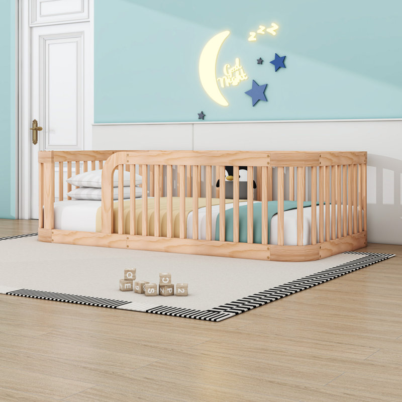 Lit simple en bois avec coins arrondis, Naturel