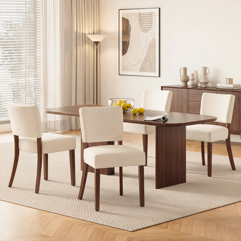 Upholstered Solid Wood Parsons Side Dining Chair, Beige