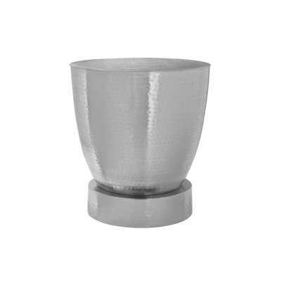 Modern Drum Accent Table - Chrome Metal Side Table for Living Room, End Table or Bedroom Nightstand with Hammered Finish