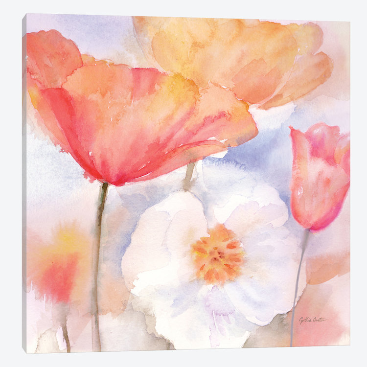 « aquarelle », peinture sur toile pastel, H 18 po x l 18 po x P 1,5 po, Toile tendue, Pas de tapis