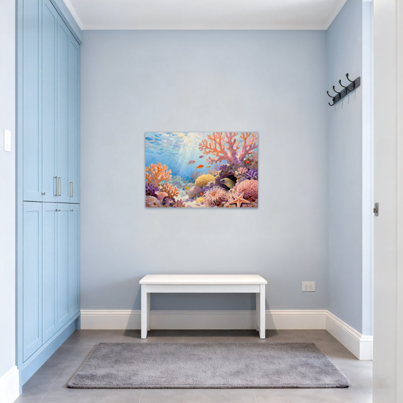 Animals Colorful Coral Reef Underwater Scene With Fish, 20" H x 30" W