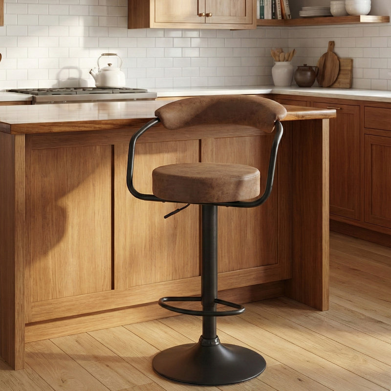 Ghent Swivel Upholstered Adjustable Height Counter Stool with Metal Frame, Brown