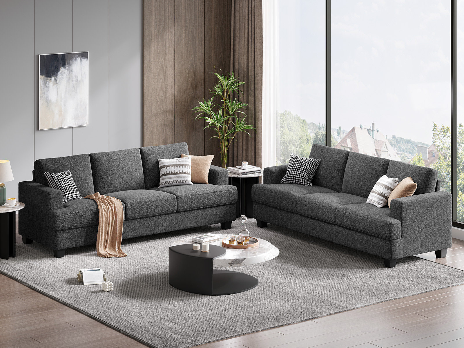 Ebern Designs 2 - Piece 89" Upholstered Linen Sofa Living Room Set, 3 ...