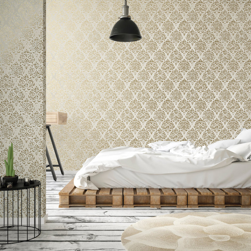 Lustre Metallic 3D Embossed Modern Damask Wallpaper Roll, Gray