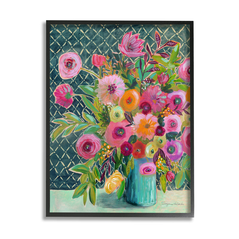 Bouquet de fleurs à motifs modernes par Suzanne Allard, Giclée encadrée noir minuit, H 14 po x l 11 po x P 1,5 po