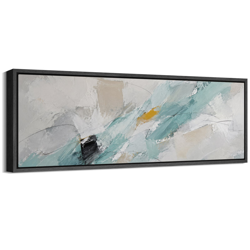 Aqua turquoise, décoration murale abstraite - grande impression sur toile encadrée pour chambre principale, Noir