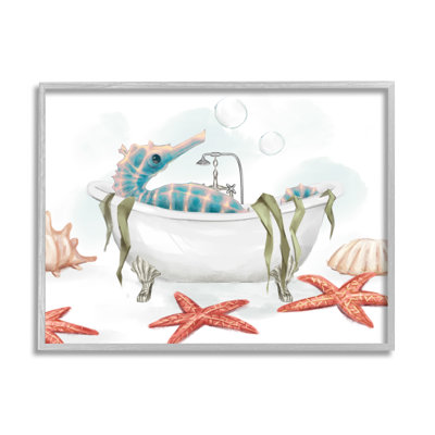 Hippocampe au repos, baignoire nautique, étoile de mer, bulles par Ziwei Li - impression