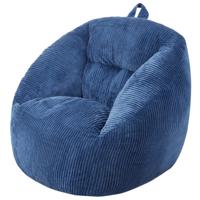 3 Feet Bean Bag Chair With Soft Armrests & Storage Pocket, 25D Memory Foam Filled Teddy Velvet Polyester Cover, Blue Bean Bag Chair For Bedroom Playroom