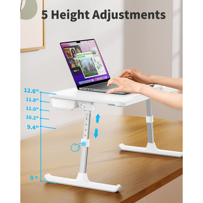 Table pour ordinateur portable avec plateau pour ordinateur portable, table pour ordinateur portable réglable en cuir pour PVC, bureau pour travailler debout avec tiroir de rangement, tablette pliable pour tablette et canapé