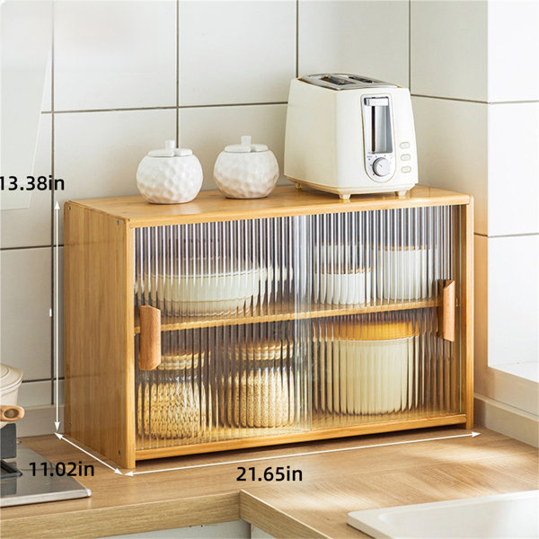 Ebern Designs [multi-tier Glass Front Kitchen Organizer]solid Bamboo ...