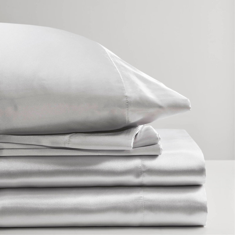 Ensemble de draps 4 pièces, Gris clair, Couvre-lit simple + 3 pièces supplémentaires