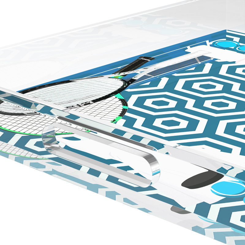 Abstract Decorative Tray, 2" H x 15" W x 15" D, Blue/White