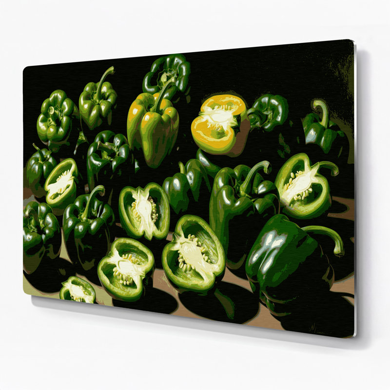 Art mural en métal légumes vert poivron vert, H 20 po x l 30 po