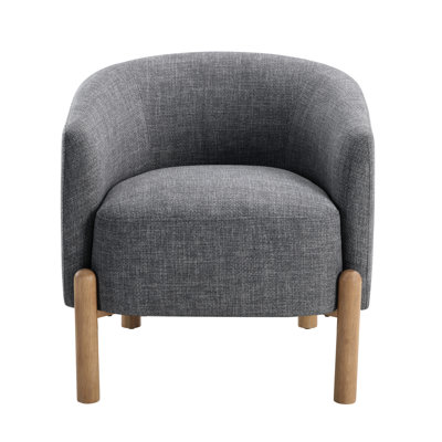 Modern Gray Chair, Frame & Solid Wood Legs In Comfortable Textured Fabric Base
