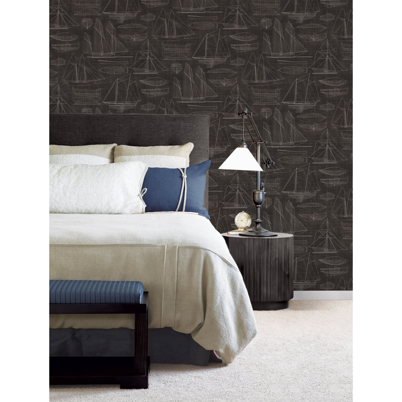 Deauville 2 Nautical Blueprint Wallpaper Roll, Brown/White