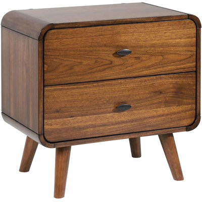 Modern Bedroom Nightstand With Dark Walnut Veneer And Felt Lined Drawers 2 Finish Metal Knob For