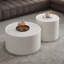 Table basse ronde - Plateau en verre trempé, similicuir, rangement caché - Blanc-129581380-129581379