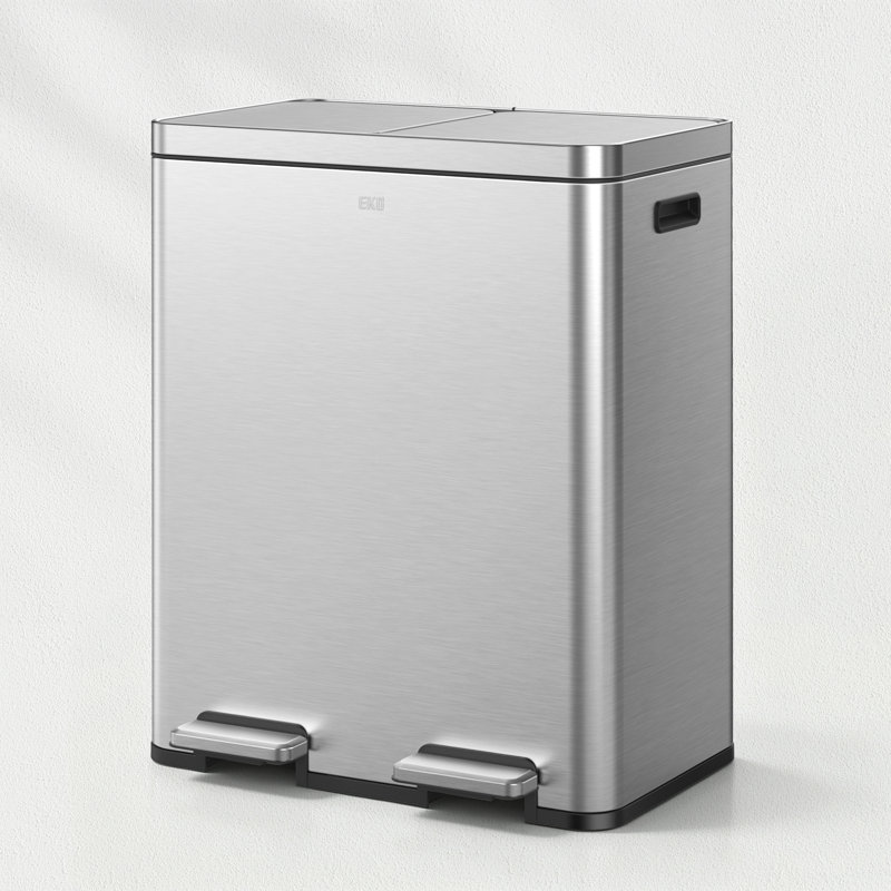 EKO Edison Dual Trash Can For Recycling And Trash, 8+8 Gallons Kitchen Garbage Can With Dual Removable Inner Liners, Independent Lids And Pedals, Matte Stainless Steel