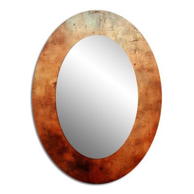 Orange Abstract Fire Chaos Art I - Orange Modern Oval Wall Mirror