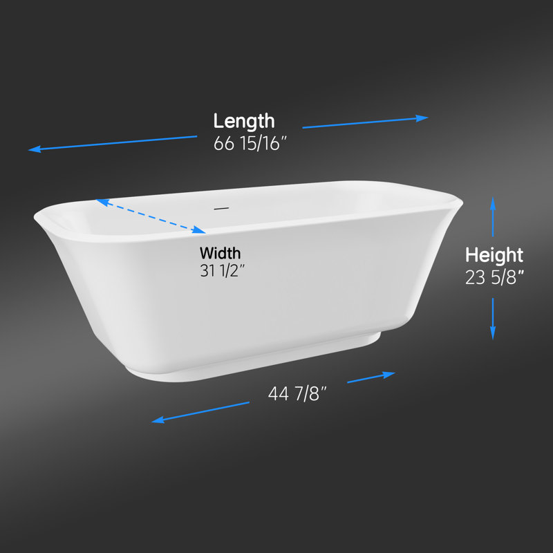 67" L x 31.5" W Freestanding Acrylic Soaking Bathtub, Double-Ended Design, Glossy White