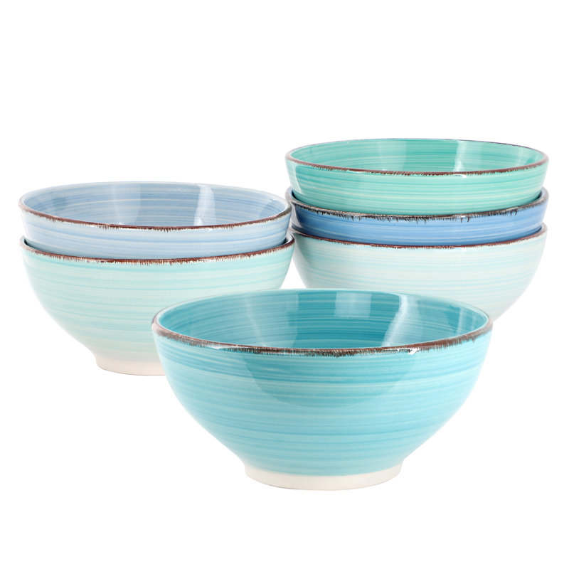 Ensemble de 6 bols en grès assortis 6,25 pouces Thallern Bloom, Bleu