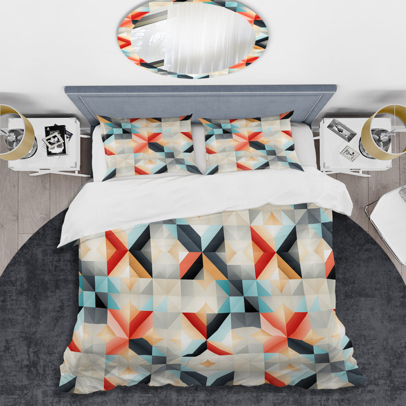 Ensemble de housse de couette à motif géométrique en treillis rouge et gris, Housse de couette pour très grand lit et 2 très