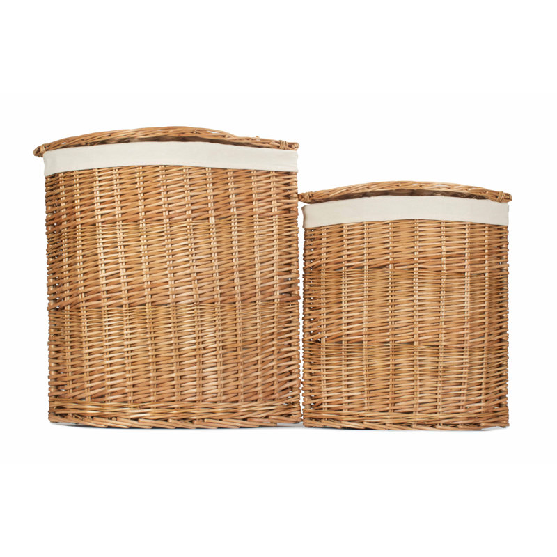 Wicker 2 Piece Laundry Basket Set, Light Steamed