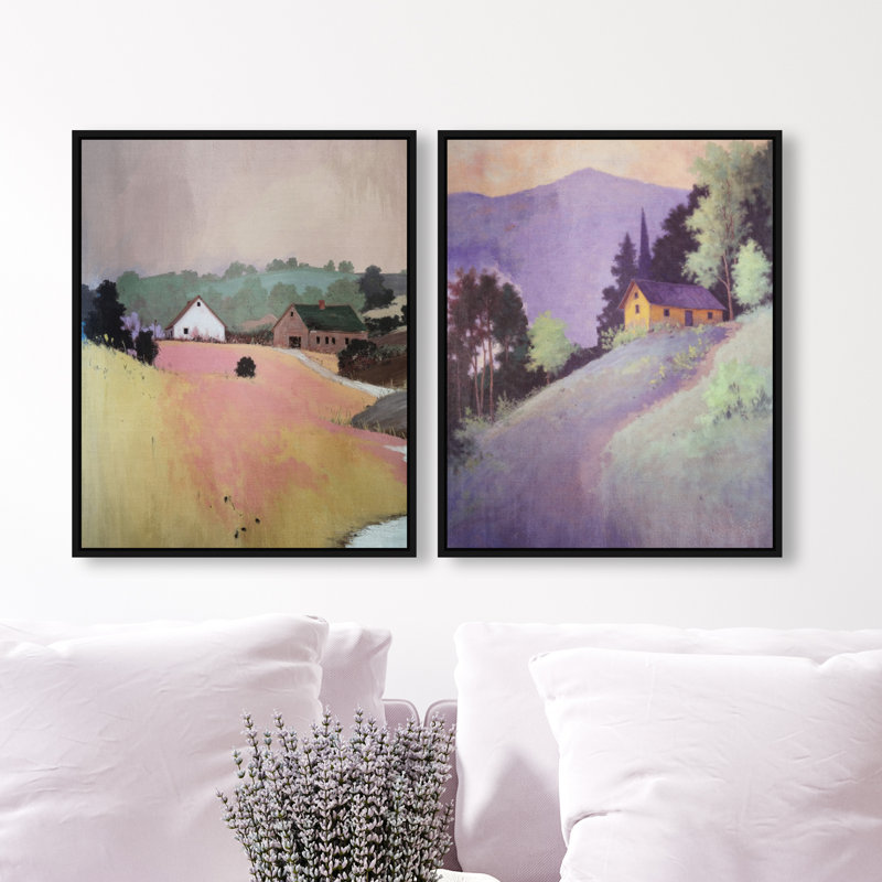 Hill Town Set Set by Oliver Gal, 17"H x 21"W, Black Floater Frame