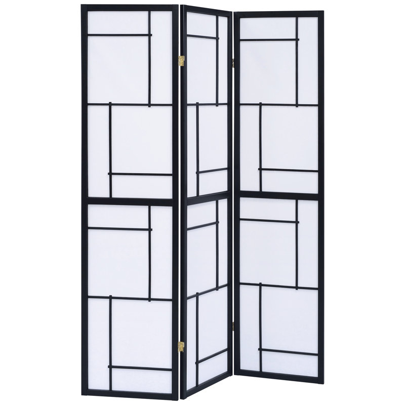 3 paravents de paravent noirs, finition épurée, panneaux de papier blanc pour l'intimité et la diffusion, décor en bois d'hévéa robuste - conception adaptable, pliage noir, éclairage doux, structure